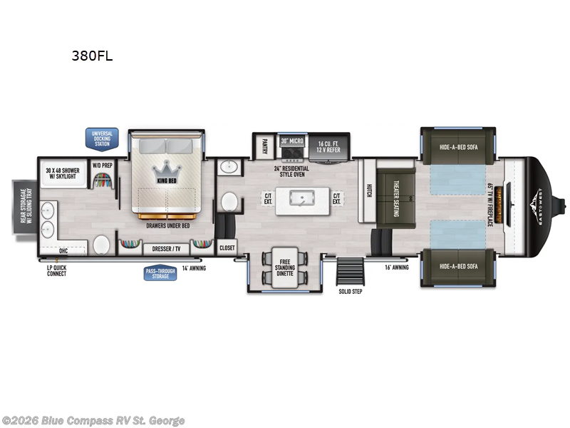 2026 East to West Ahara 380FL - New Fifth Wheel For Sale by Blue Compass RV St. George in Hurricane, Utah features Slideout