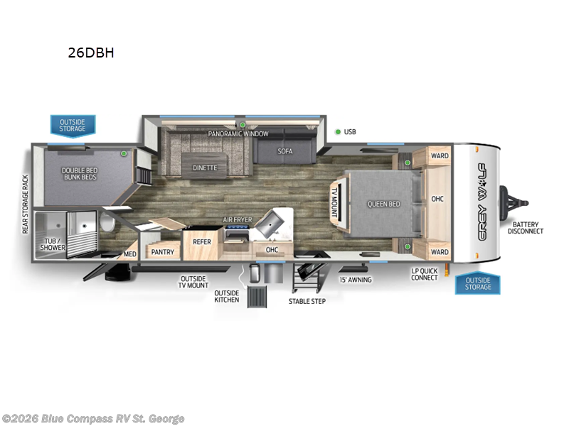 2024 Forest River Cherokee Grey Wolf 26DBH - Used Travel Trailer For Sale by Blue Compass RV St. George in Hurricane, Utah features Slideout