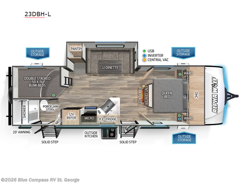 2024 Forest River Cherokee Alpha Wolf 23DBH-L - Used Travel Trailer For Sale by Blue Compass RV St. George in Hurricane, Utah features Slideout