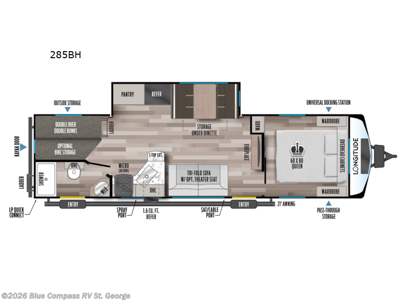 2026 East to West Longitude 285BH - New Travel Trailer For Sale by Blue Compass RV St. George in Hurricane, Utah features Slideout