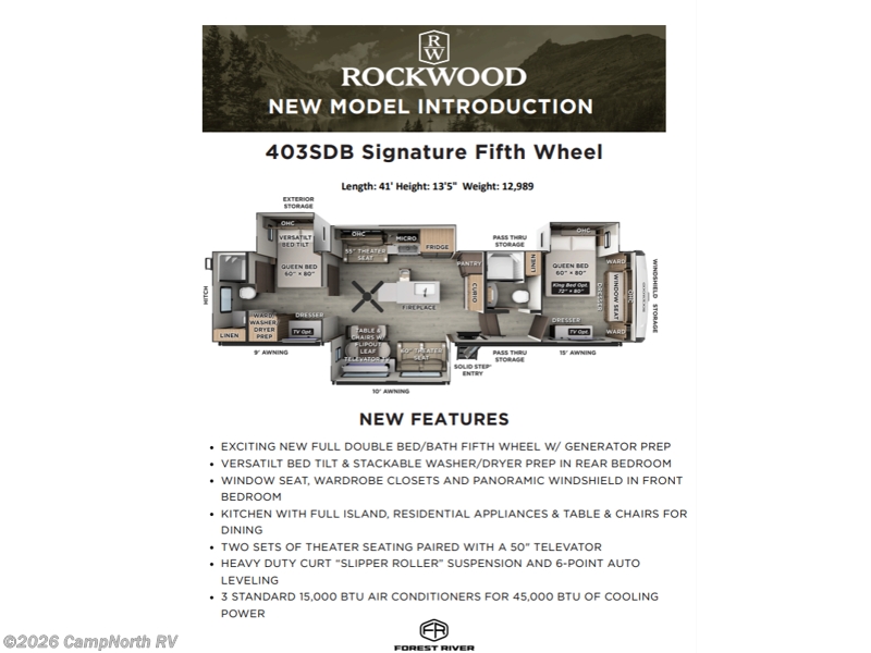 2026 Forest River Rockwood Signature 403SDB - New Fifth Wheel For Sale by CampNorth RV in Schoolcraft, Michigan