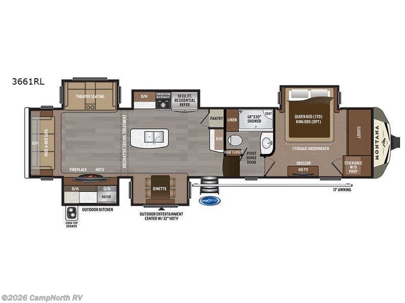 2017 Keystone Montana 3661 RL - New Fifth Wheel For Sale by CampNorth RV in Schoolcraft, Michigan features Slideout