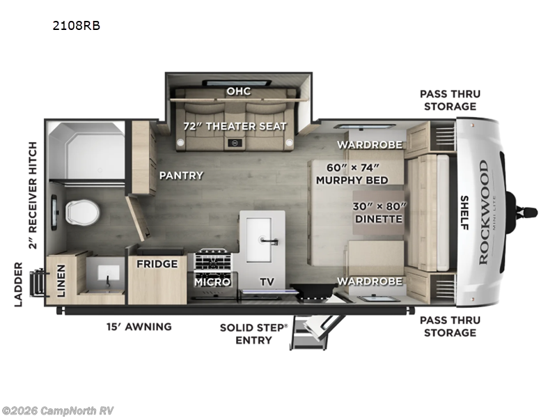 2026 Forest River Rockwood Mini Lite 2108RB - New Travel Trailer For Sale by CampNorth RV in Schoolcraft, Michigan features Slideout