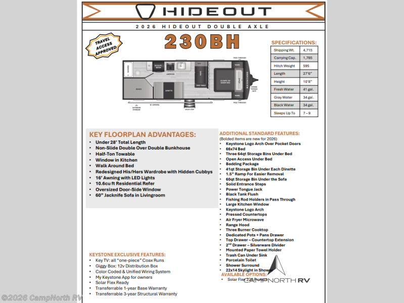 2026 Hideout 230BH by Keystone from CampNorth RV in Schoolcraft, Michigan