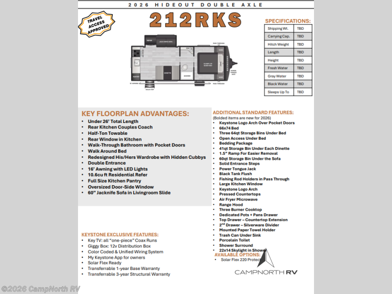 2026 Hideout 212RKS by Keystone from CampNorth RV in Schoolcraft, Michigan