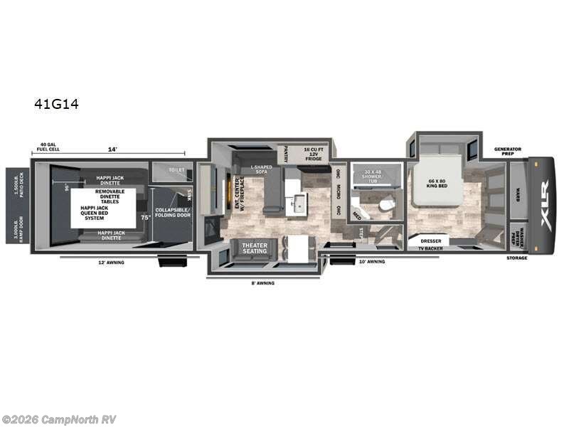 2026 Forest River XLR Nitro 41G14 - New Toy Hauler For Sale by CampNorth RV in Schoolcraft, Michigan features Slideout