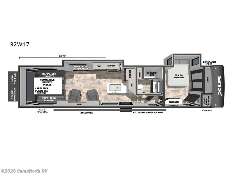 2027 Forest River XLR Nitro 32W17 - New Toy Hauler For Sale by CampNorth RV in Schoolcraft, Michigan features Slideout