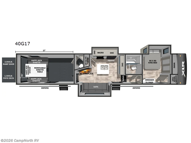 2026 Forest River XLR Nitro 40G17 - New Toy Hauler For Sale by CampNorth RV in Schoolcraft, Michigan features Slideout