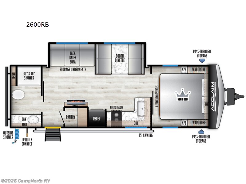 2027 East to West Acclaim 2600RB - New Travel Trailer For Sale by CampNorth RV in Schoolcraft, Michigan features Slideout