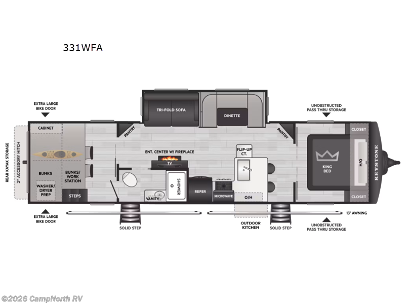2026 Keystone Bullet Crossfire 331WFA - New Travel Trailer For Sale by CampNorth RV in Schoolcraft, Michigan features Slideout