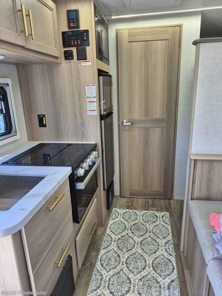 Floorplan of 2024 Keystone Outback OBX fully equipped kitchen, bedroom, sleeps 5