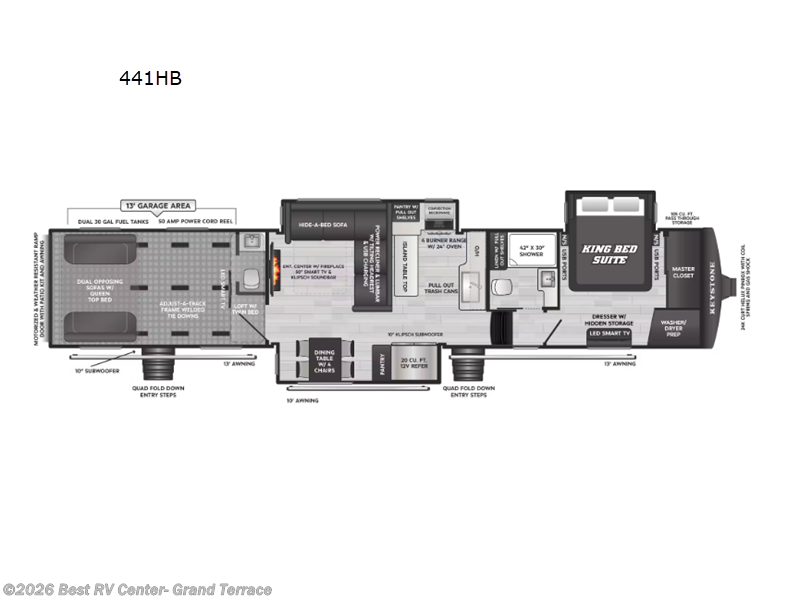 2026 Keystone Raptor 441HB - New Toy Hauler For Sale by Best RV Center- Grand Terrace in Grand Terrace, California features Slideout