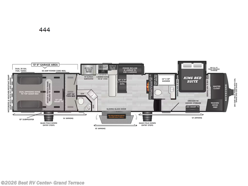 2026 Keystone Raptor 444 - New Toy Hauler For Sale by Best RV Center- Grand Terrace in Grand Terrace, California features Slideout