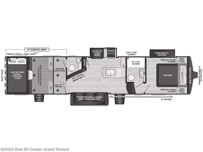 2026 Keystone Raptor Carbon Series 368 - New Toy Hauler For Sale by Best RV Center- Grand Terrace in Grand Terrace, California features Slideout