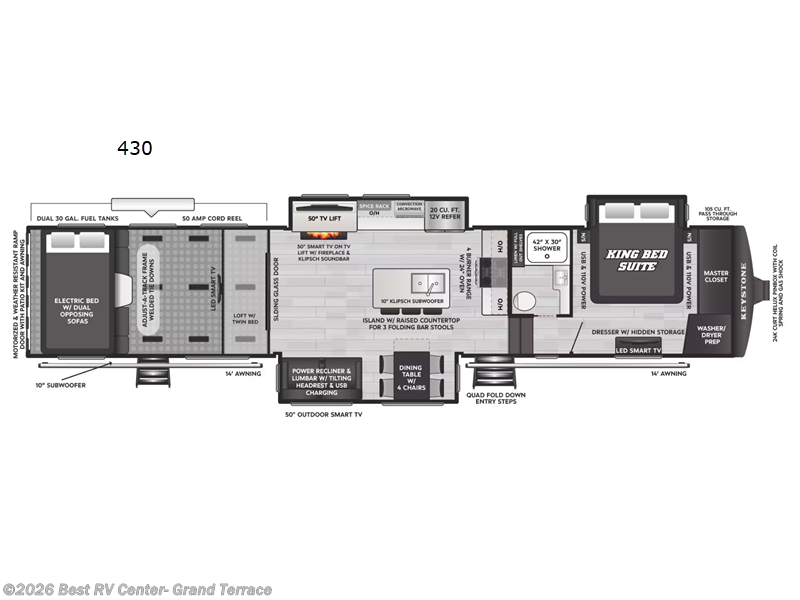 2026 Keystone Raptor 430 - New Toy Hauler For Sale by Best RV Center- Grand Terrace in Grand Terrace, California features Slideout