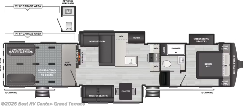 2026 Keystone Raptor Carbon Series 420 - New Toy Hauler For Sale by Best RV Center- Grand Terrace in Grand Terrace, California features Slideout