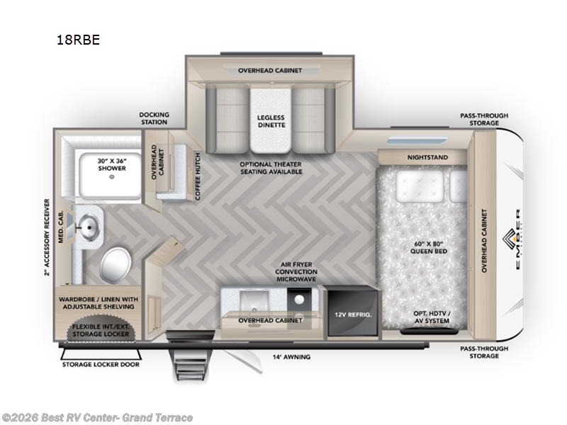 2026 Ember RV E-Series 18RBE - New Travel Trailer For Sale by Best RV Center- Grand Terrace in Grand Terrace, California features Slideout