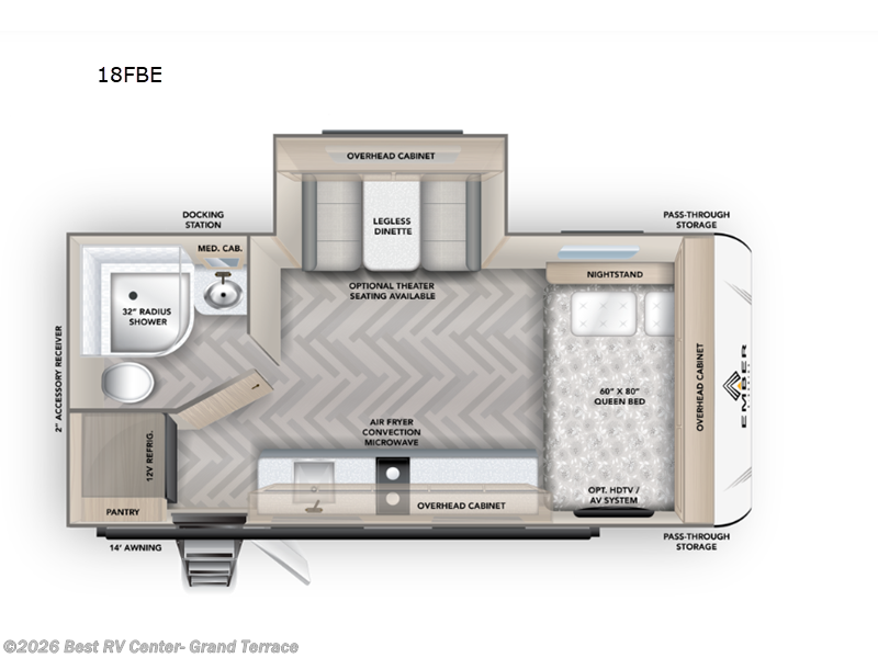 2026 Ember RV E-Series 18FBE - New Travel Trailer For Sale by Best RV Center- Grand Terrace in Grand Terrace, California features Slideout
