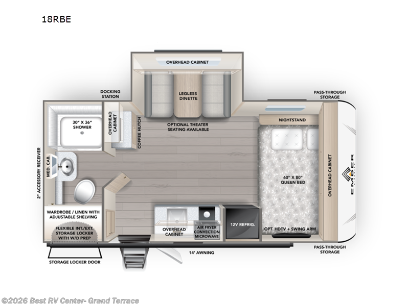 2027 Ember RV E-Series 18RBE - New Travel Trailer For Sale by Best RV Center- Grand Terrace in Grand Terrace, California features Slideout