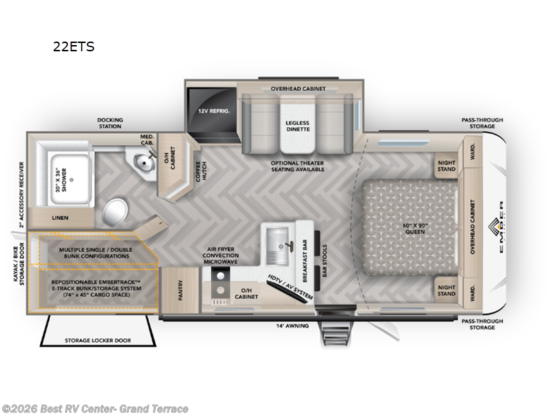 2026 Ember RV E-Series 22ETS - New Travel Trailer For Sale by Best RV Center- Grand Terrace in Grand Terrace, California features Slideout
