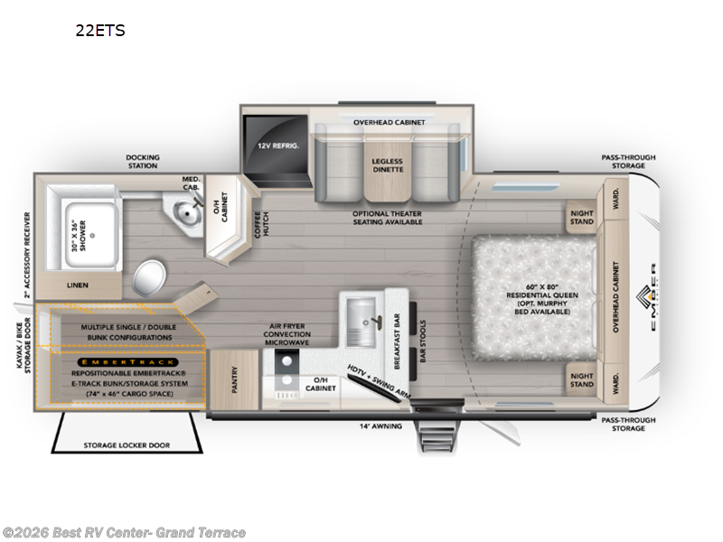 2027 Ember RV E-Series 22ETS - New Travel Trailer For Sale by Best RV Center- Grand Terrace in Grand Terrace, California features Slideout