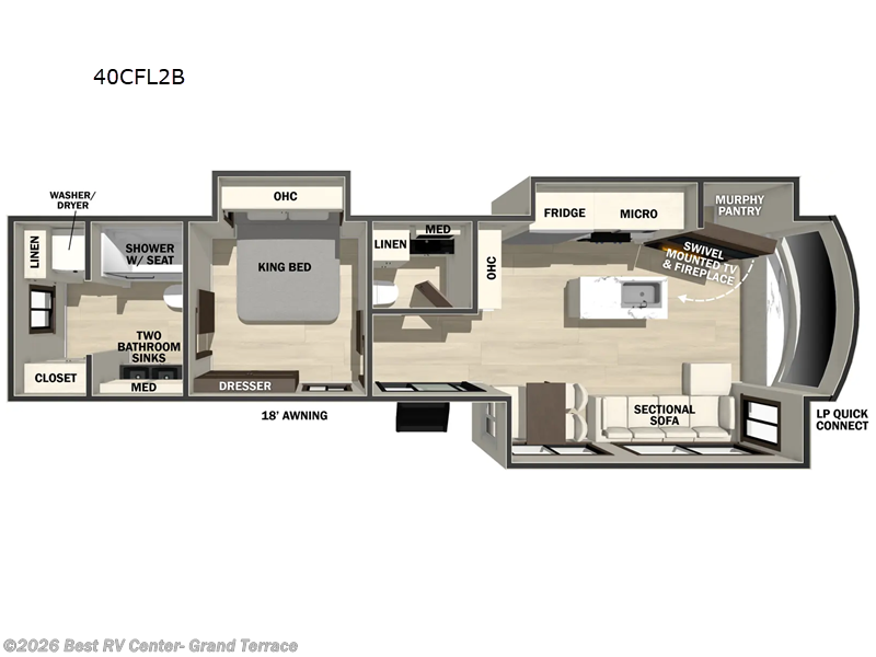 2027 Forest River Cedar Creek Cottage 40CFL2B - New Destination Trailer For Sale by Best RV Center- Grand Terrace in Grand Terrace, California features Slideout