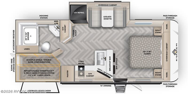 2026 Ember RV E-Series 22ETS - New Travel Trailer For Sale by RV's Of Sacramento in Elk Grove, California features Microwave, Tinted Windows, Awning, Dinette Bed, 30 Amp Service