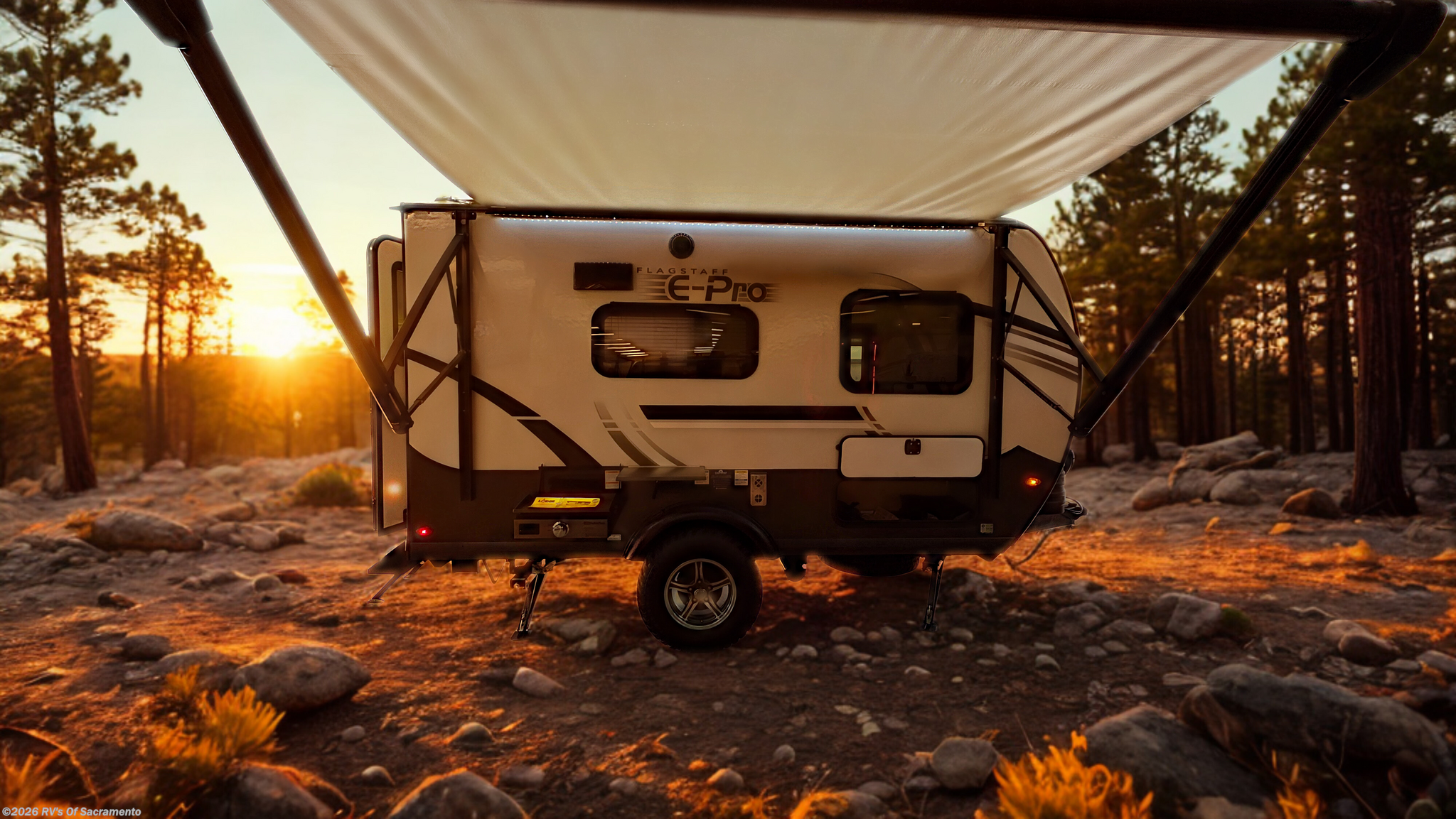 2025 Forest River Flagstaff E-Pro E15FDG - New Travel Trailer For Sale by RV's Of Sacramento in Elk Grove, California features Ladder, Furnace, Backup Camera, Inverter, Solar Panel