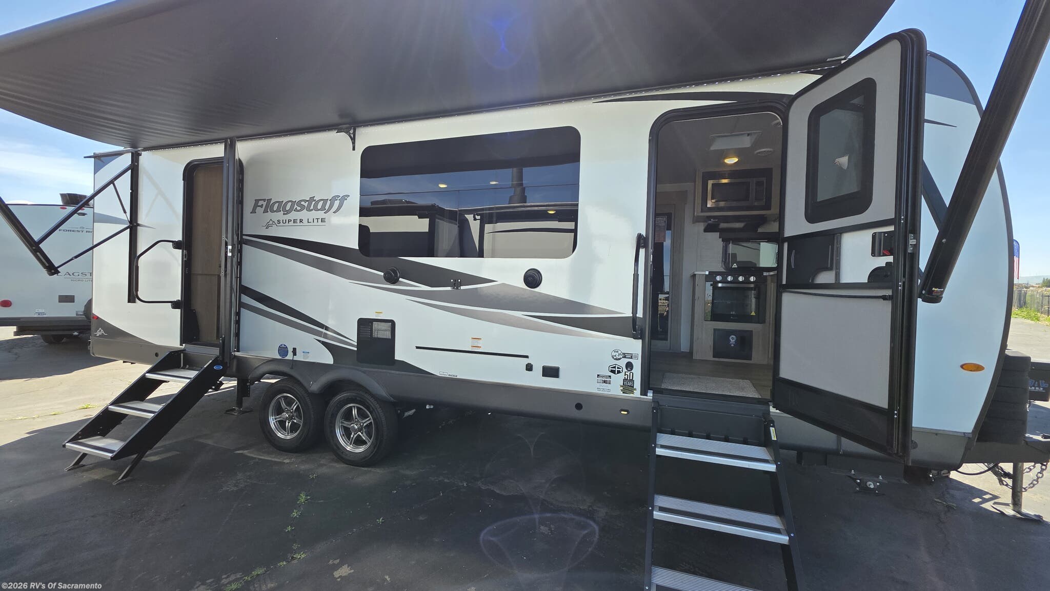 2026 Forest River Flagstaff Classic Super Lite 26SFK - New Travel Trailer For Sale by RV's Of Sacramento in Elk Grove, California features Stove, Ladder, Solar Panels, Fiberglass Sidewalls, Booth Dinette