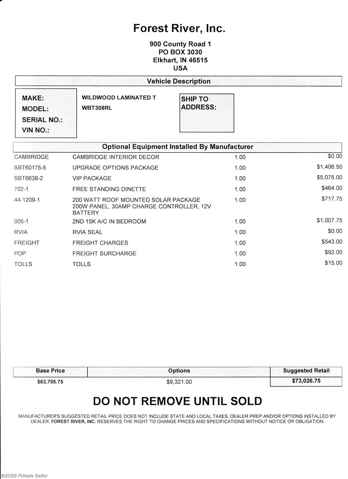 2023 Forest River Wildwood Heritage Glen WBT308RL - Used Travel Trailer For Sale by For Sale By Owner in Chillicothe, Ohio features Pass Thru Storage, Slideout, Solar Panel, Air Conditioning, Pantry