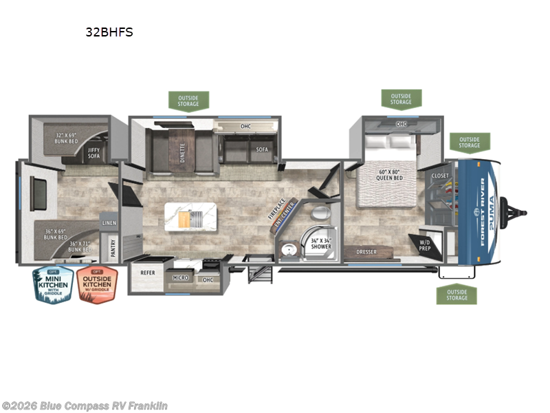 2026 Forest River Puma 32BHFS - New Travel Trailer For Sale by Blue Compass RV Franklin in Franklin, Kentucky features Slideout
