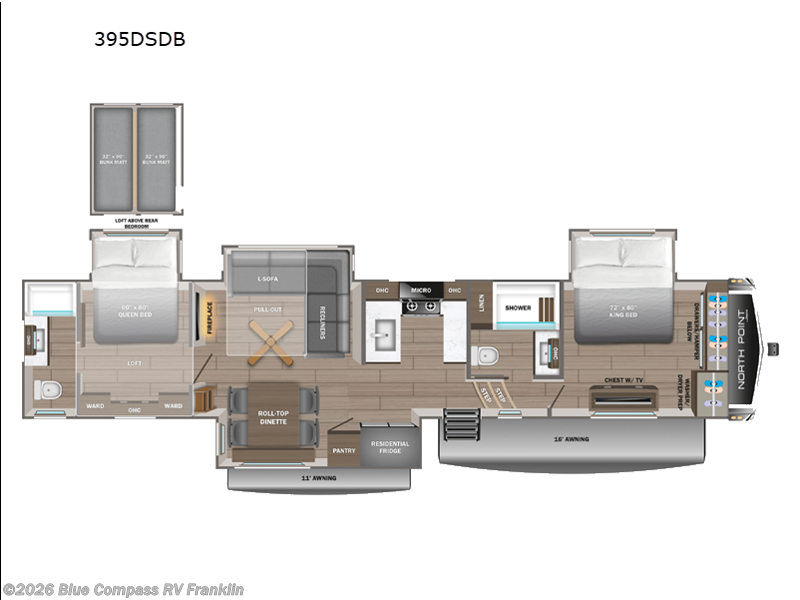 2026 Jayco North Point 395DSDB - New Fifth Wheel For Sale by Blue Compass RV Franklin in Franklin, Kentucky features Slideout