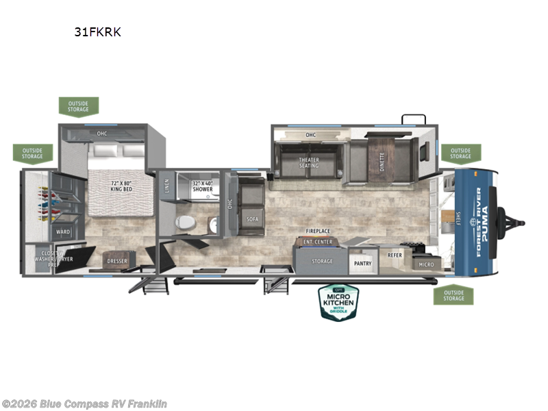 2027 Forest River Puma 31FKRK - New Travel Trailer For Sale by Blue Compass RV Franklin in Franklin, Kentucky features Slideout