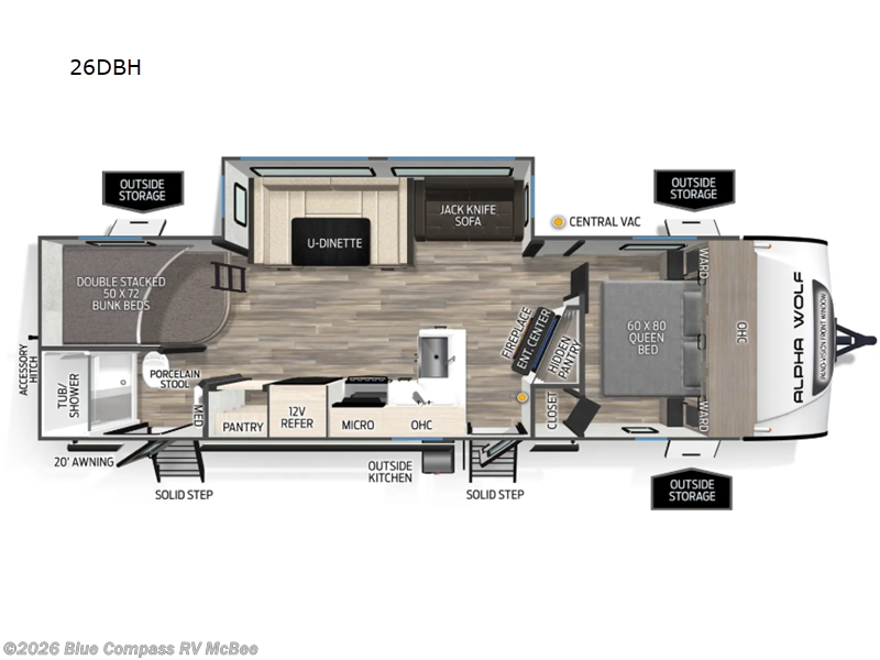 2026 Forest River Cherokee Alpha Wolf 26DBH - New Travel Trailer For Sale by Blue Compass RV McBee in McBee, South Carolina features Slideout