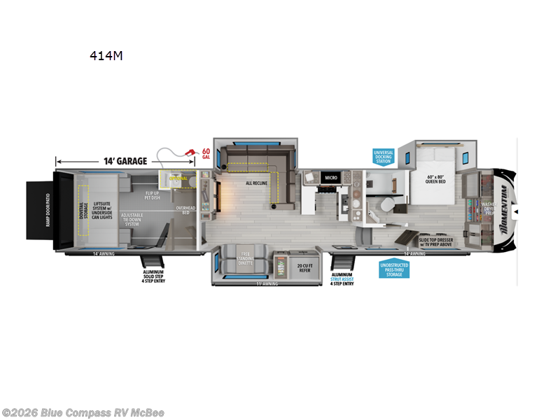 2026 Grand Design Momentum 414M - New Toy Hauler For Sale by Blue Compass RV McBee in McBee, South Carolina features Slideout