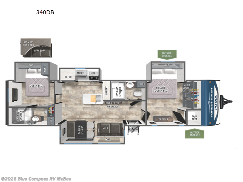 2027 Forest River Puma 340DB - New Travel Trailer For Sale by Blue Compass RV McBee in McBee, South Carolina features Slideout