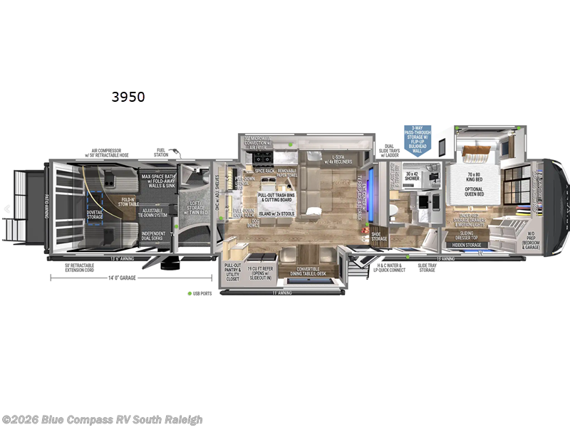 2026 Brinkley RV Model G 3950 - New Toy Hauler For Sale by Blue Compass RV South Raleigh in Benson, North Carolina features Slideout