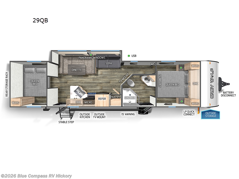 2023 Forest River Cherokee Grey Wolf 29QB - Used Travel Trailer For Sale by Blue Compass RV Hickory in Claremont, North Carolina features Slideout