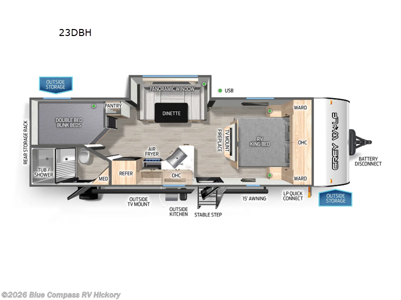 2026 Forest River Cherokee Grey Wolf 23DBH - New Travel Trailer For Sale by Blue Compass RV Hickory in Claremont, North Carolina features Slideout