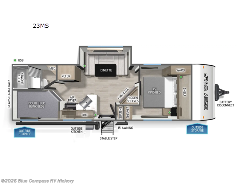 2026 Forest River Cherokee Grey Wolf 23MS - New Travel Trailer For Sale by Blue Compass RV Hickory in Claremont, North Carolina features Slideout