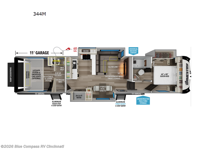 2026 Grand Design Momentum 344M - New Toy Hauler For Sale by Blue Compass RV Cincinnati in Cincinnati, Ohio features Slideout