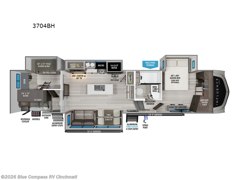 2026 Grand Design Influence 3704BH - New Fifth Wheel For Sale by Blue Compass RV Cincinnati in Cincinnati, Ohio features Slideout