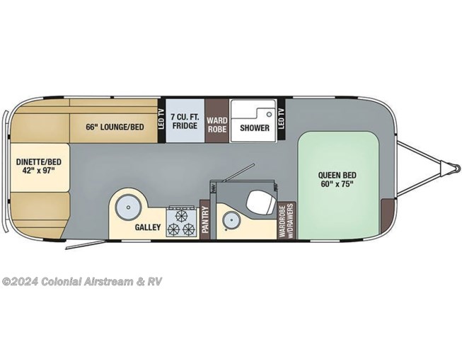 Floorplan of 2018 Airstream Flying Cloud 25FBQ Queen