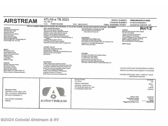 2023 Airstream Atlas 24MS Murphy Suite E1 - New Class B+ For Sale by Colonial Airstream & RV in Millstone Township, New Jersey