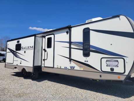 &lt;p&gt;2023 Forest River Salem Hemisphere travel trailer 273RL highlights:&lt;/p&gt;
&lt;ul&gt;
&lt;li&gt;Panoramic Windows&lt;/li&gt;
&lt;li&gt;Kitchen Island&lt;/li&gt;
&lt;li&gt;Front Private Bedroom&lt;/li&gt;
&lt;li&gt;Outside Kitchen/Bar&lt;/li&gt;
&lt;li&gt;Free Standing Dinette&lt;/li&gt;
&lt;li&gt;2nd 15k AC&lt;/li&gt;
&lt;li&gt;Solar panel&lt;/li&gt;
&lt;/ul&gt;
&lt;p&gt;&amp;nbsp;Once you step foot in this travel trailer, you won&#39;t want to camp any other way! There is plenty of entertainment and seating for everyone in the&amp;nbsp;rear living area&amp;nbsp;with the tri-fold sofa, the theatre seating with cupholders, and the 50&quot; LED TV with a 32&quot; glass front electric fireplace. You can cook your meals either indoors with the kitchen island or enjoy some fresh air at the outside kitchen/bar then head indoors and eat it comfortably at the free standing dinette. There are plenty other convenient features like the hutch for your dishes, the 30&quot; x 36&quot; walk-in shower, and the Texas-sized exterior pass-through storage area!&amp;nbsp;&lt;/p&gt;
&lt;p&gt;With each Forest River Salem Hemisphere fifth wheel and travel trailer, there are vacuum bonded &quot; frame&quot; sidewalls and floors, heated and enclosed dump valves and an underbelly for four seasons of traveling, plus an Ivory performance colored exterior fiberglass with Smoked Quartz Metallic accents.&amp;nbsp; A few other features you will love are the 7-way &quot;rain defense&quot; plug holder in the front frame, the extra large pass-through storage, the Hudson Wood agreeable grain cabinetry, and the designer&#39;s choice Herringbone Shaw flooring for style and easy clean up!&amp;nbsp; This unit is loaded with upgrade options package and VIP package.&amp;nbsp; &amp;nbsp;For more information on this travel trailer, email sales@crossroadstrailers.com or call us at 800-545-4497&lt;/p&gt;