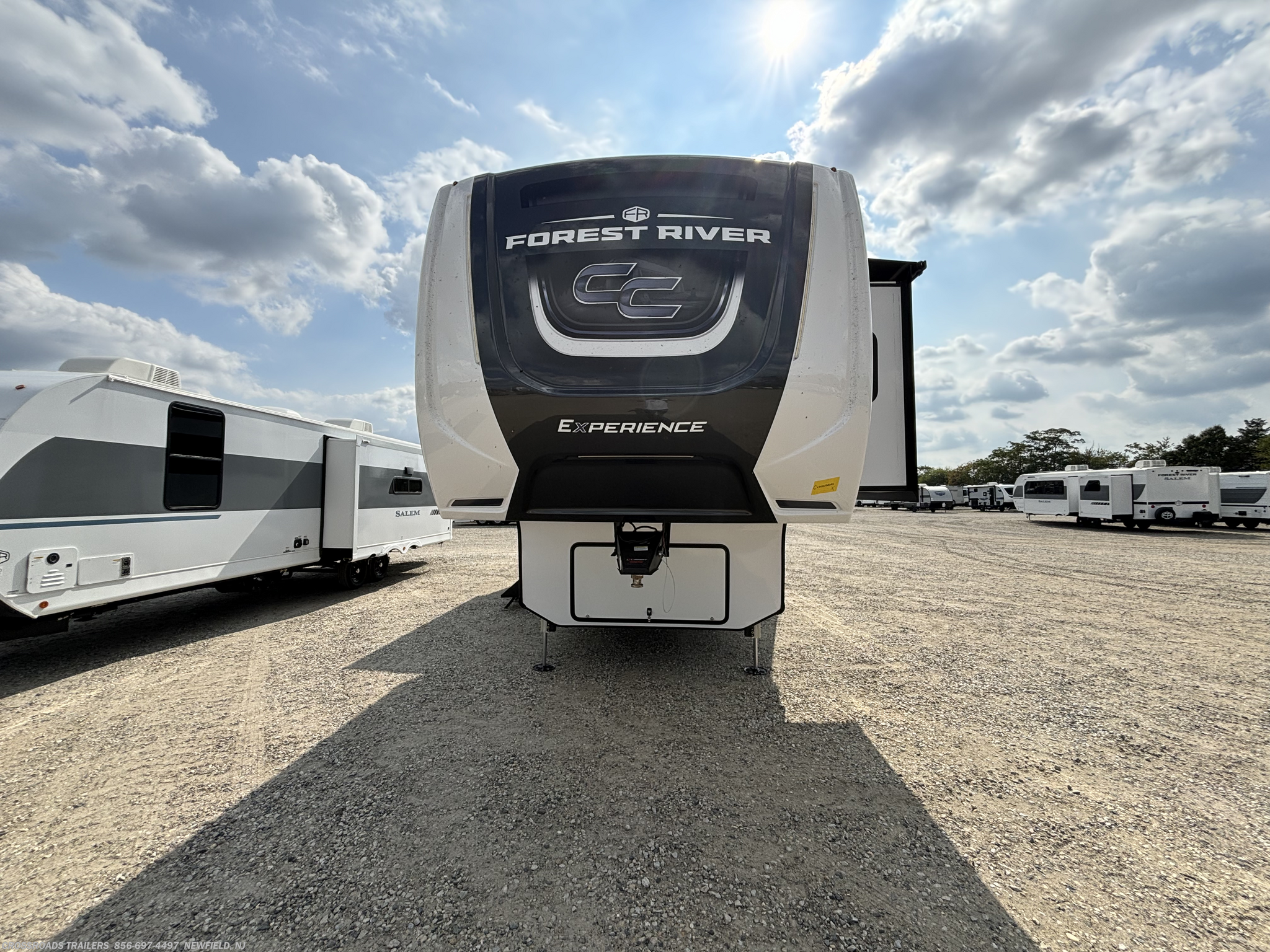 2025 Forest River Cedar Creek Experience 38DB - New Fifth Wheel For Sale by Crossroads Trailer Sales, Inc. in Newfield, New Jersey features Free Standing Dinette w/Chairs, Oven, External Shower, Air Conditioning, King Size Bed