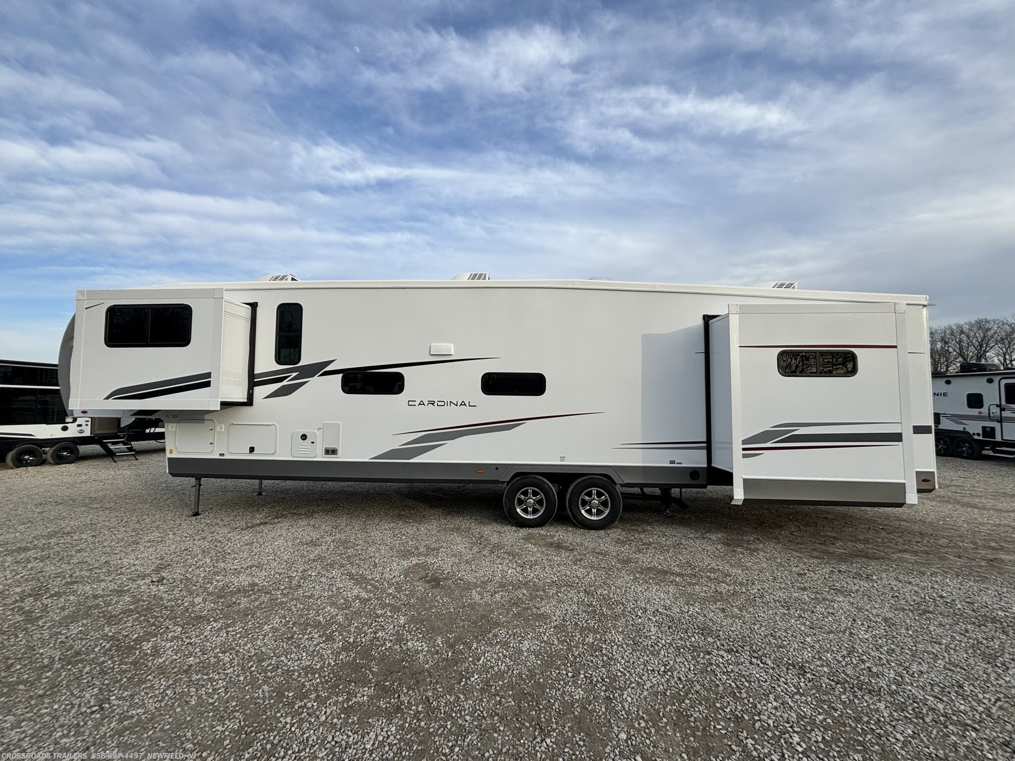 2025 Forest River Cardinal 35FL - New Fifth Wheel For Sale by Crossroads Trailer Sales, Inc. in Newfield, New Jersey features Slideout, Auxiliary Battery, Solar Panels, Outside Entertainment Center, LP Detector