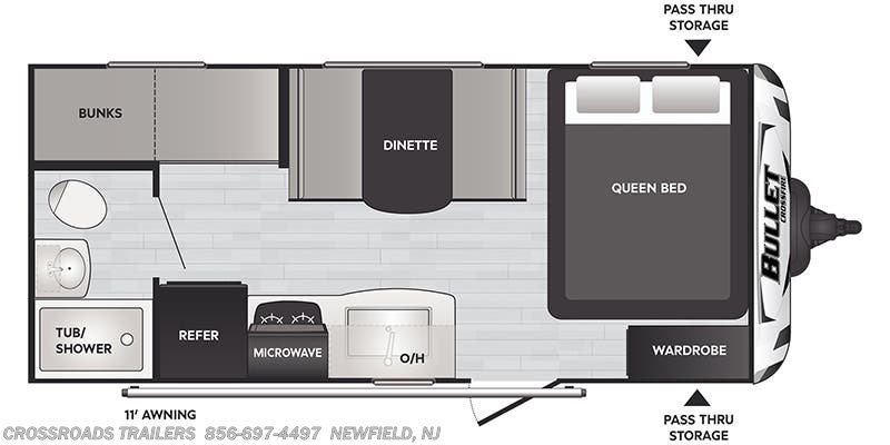 Floorplan of 2022 Keystone Bullet Crossfire 1700BH