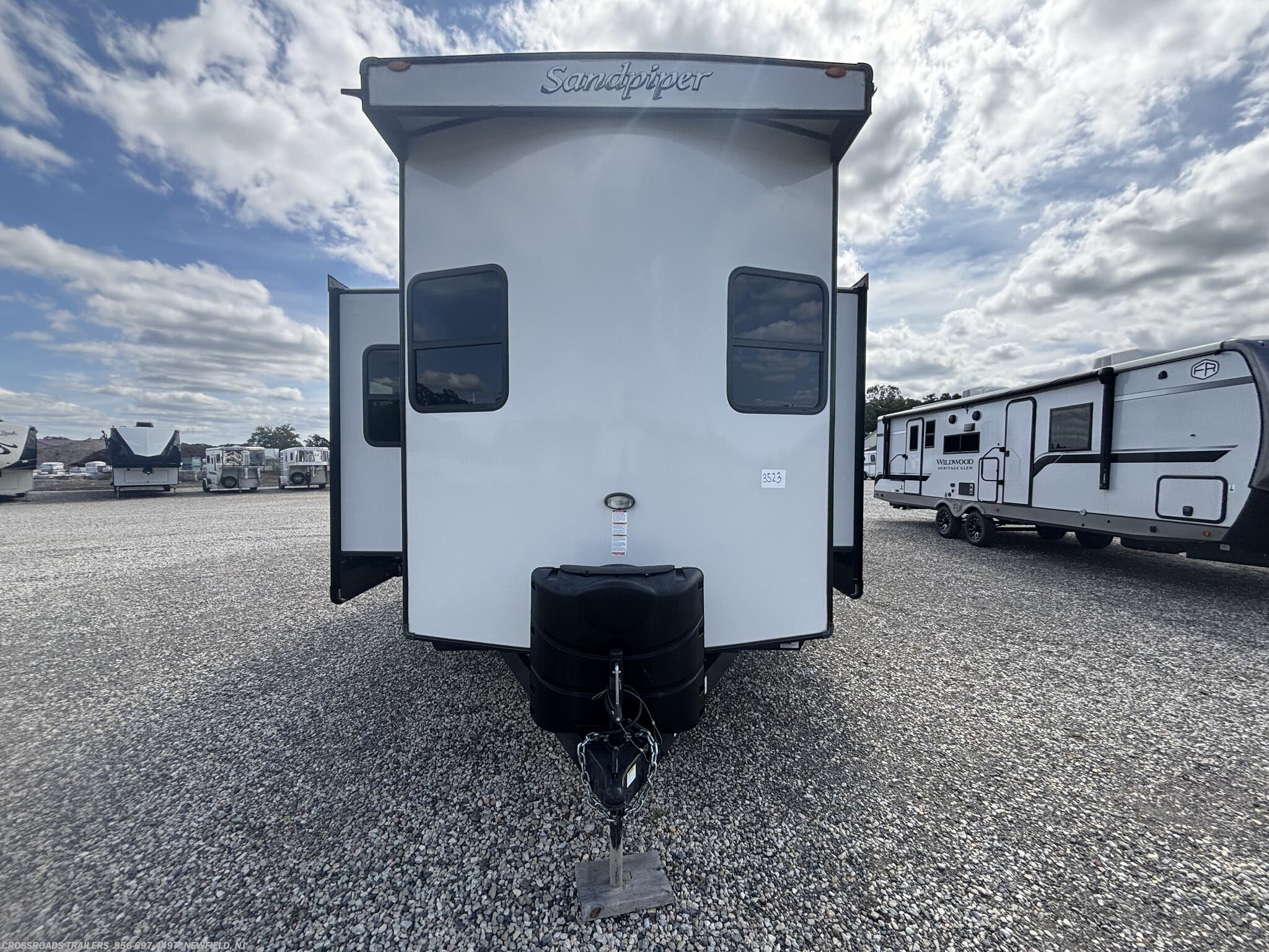 2022 Forest River Sandpiper Destination 399LOFT - Used Destination Trailer For Sale by Crossroads Trailer Sales, Inc. in Newfield, New Jersey features Insulated, Refrigerator, Oven, Auxiliary Battery, Fireplace