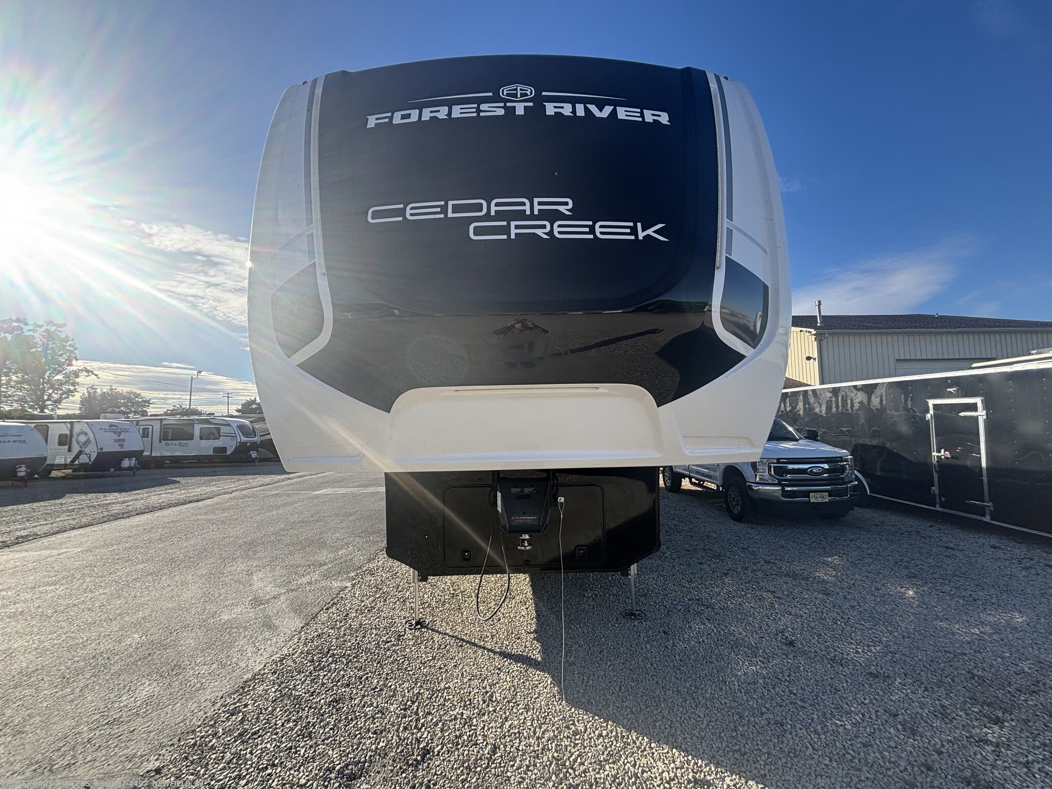 2026 Forest River Cedar Creek 385RK - New Fifth Wheel For Sale by Crossroads Trailer Sales, Inc. in Newfield, New Jersey features Theater Seating, TV, Security System, Washer, Awning